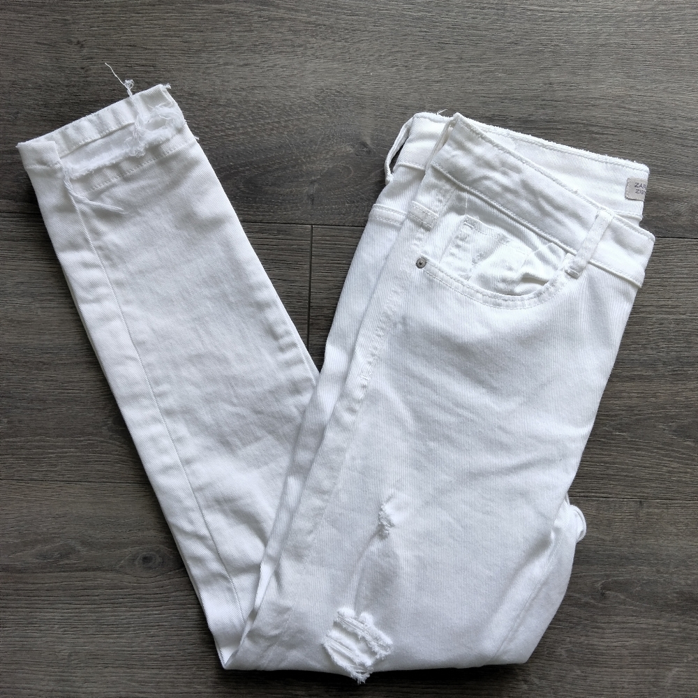 Zara Basic Z1975 Denim Women's Size 6 Distressed Skinny White Jeans